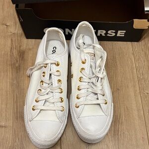 Converse Women's White and Gold leather Sneakers